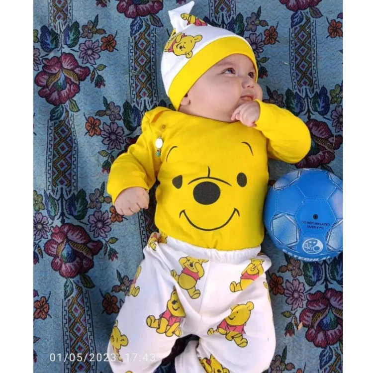 لباس نوزادی سه تیکه طرح پو ( سایز 1 ، 2 و 3 )