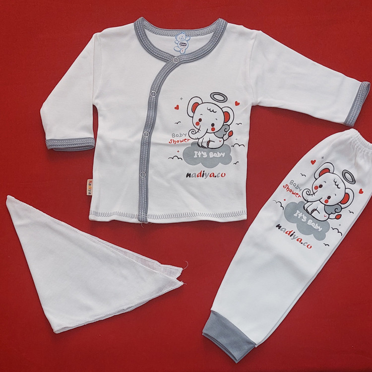 ست 19 تکه بیمارستانی نوزادی پنج ستاره قواره دار جنس تمام پنبه خالص ( با ارسال رایگان ) سایز 1 طرح فیل بالدار