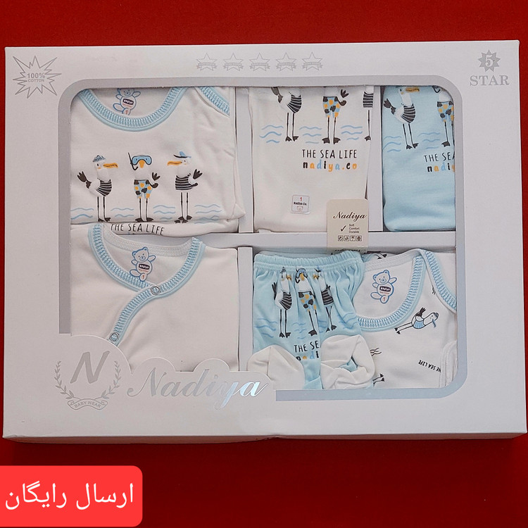 ست 19 تکه بیمارستانی نوزادی پنج ستاره قواره دار جنس تمام پنبه خالص ( با ارسال رایگان ) سایز 1 طرح پرنده های بازیگوش