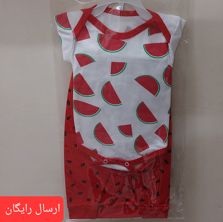 لباس یلدا نوزادی طرح بسیار زیبا با تنخور عالی مدل هندونه های خوشمزه قرمز(سایز 1 ، 2 و 3 ) با ارسال رایگان به سراسرکشور