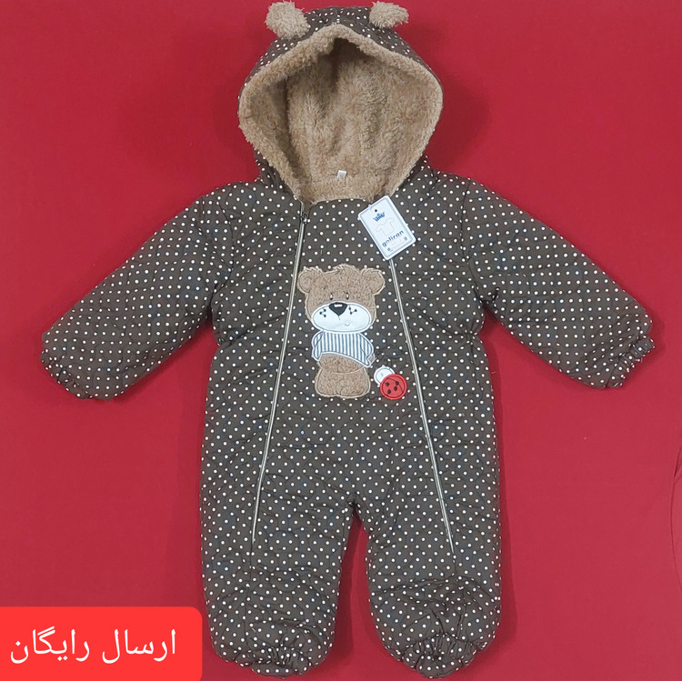 کاپشن سرهمی نوزادی شیک اسپرت طرح خرس وکفشدوزک قهوه ای در سایز های 5 و 6 ( با ارسال رایگان به سراسرکشور )