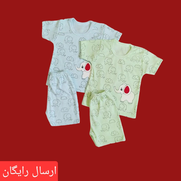 تیشرت شلوارک نوزادی طرح فیل بامزه سایز 1 ، 2 و 3 در رنگ های صورتی ، گلبهی ، آبی و سبز سایز 1 مناسب بدو تولد تا 3 ماهگی سایز 2 مناسب 3 تا 6 ماهگی سایز 3 مناسب 6 تا 9 ماهگی با ارسال رایگان به سراسرکشور