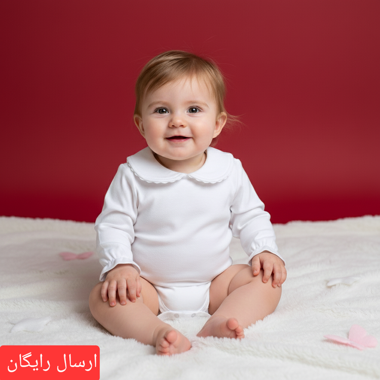زیردکمه نوزادی دخترانه شیک سفید جنس پنبه دورو باکیفیت سایز ۱ ،۲ ،۳ (ارسال رایگان)