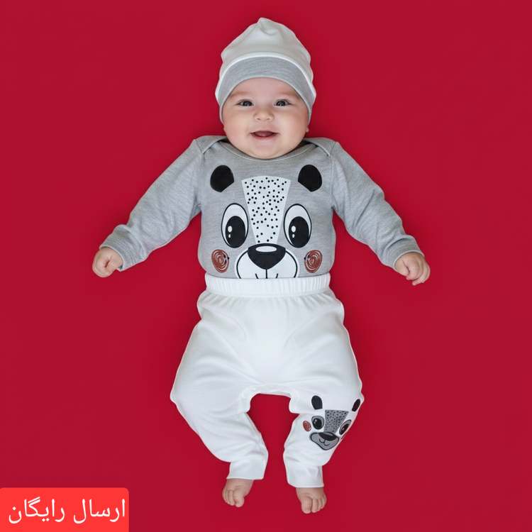 لباس نوزادی سه تکه طرح خرس بامزه سایز ۱ ،۲ و۳ (ارسال رایگان)