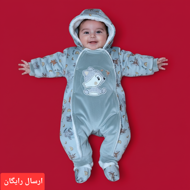کاپشن سرهمی نوزادی مخمل طرح روباه سایز ۱ ،۲و۳ (ارسال رایگان)
