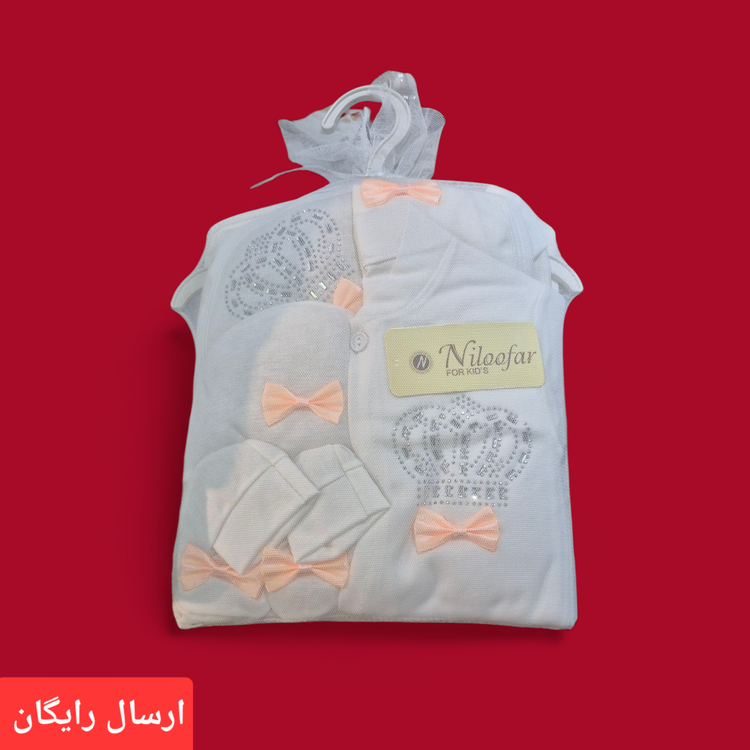 ست بیمارستانی نوزادی 7 تکه تاج پاپیون سرخابی و گلبهی (ارسال رایگان)