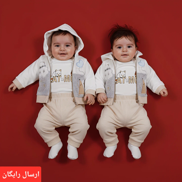 ست لباس نوزادی پاییزه سه تکه طرح موش و پاندا سایز 1و2(ارسال رایگان)