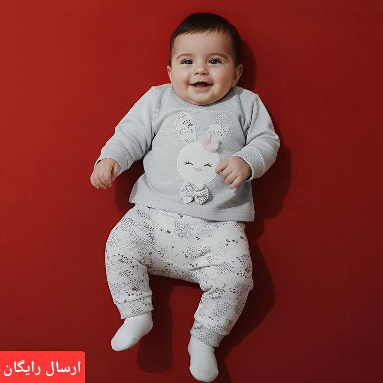 لباس نوزادی دو تکه طرح خرگوش سایز 1 و2