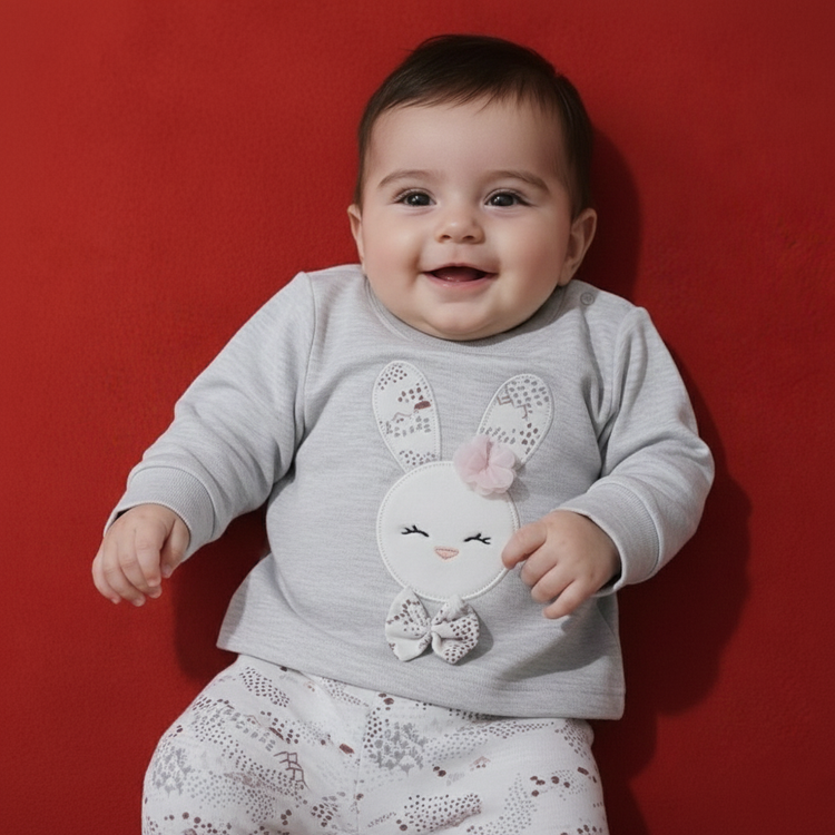 لباس نوزادی دو تکه طرح خرگوش سایز 1 و2