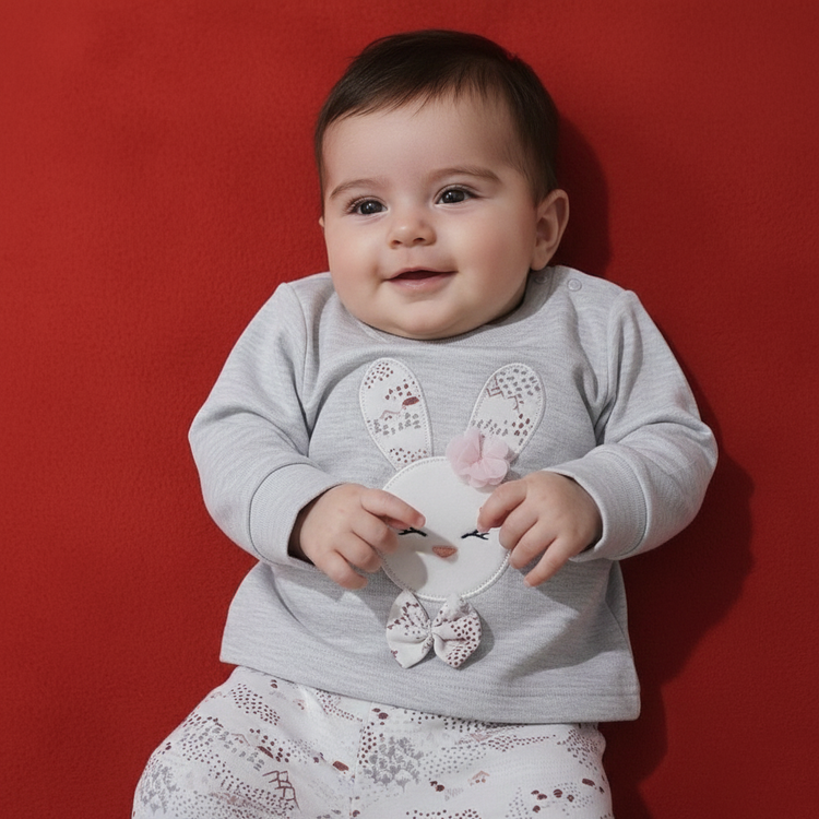 لباس نوزادی دو تکه طرح خرگوش سایز 1 و2