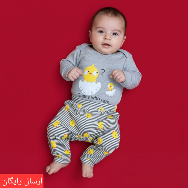 لباس نوزادی دو تکه طرح جوجه سایز 1 ،2،3 (ارسال رایگان) اسپرت مناسب دختر و پسر