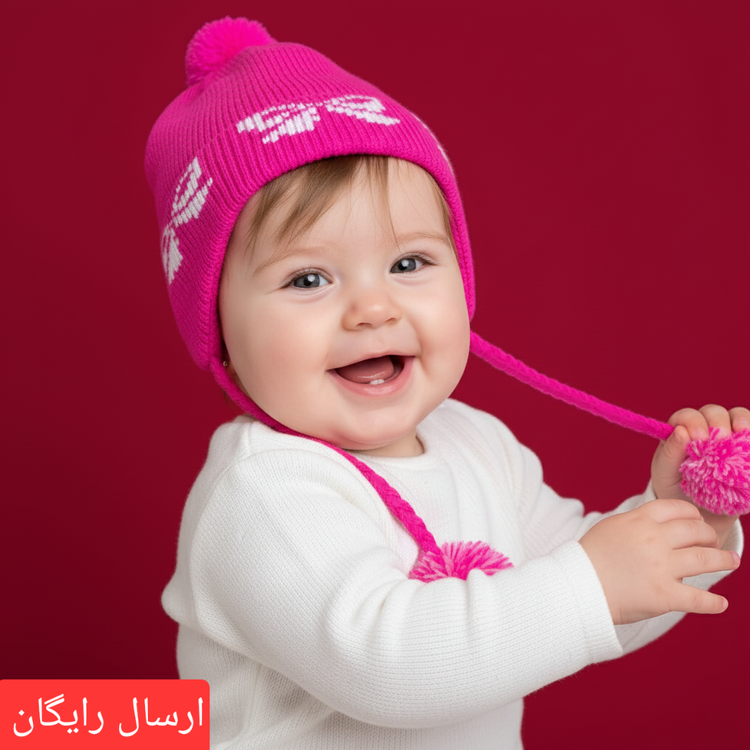 کلاه بافت نوزادی شیک دخترونه سرخابی رنک در دو سایز (ارسال رایگان)