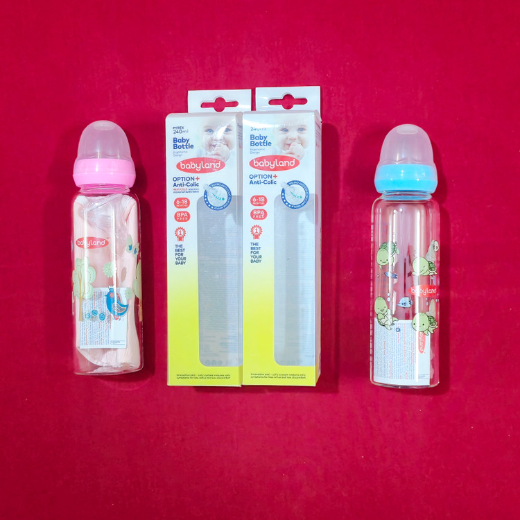 شیشه شیر نوزادی شیشه ای باکیفیت babyland سایز بزرگ دخترونه و پسرونه (ارسال رایگان)