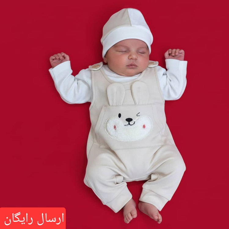 لباس نوزادی سه تکه سرهمی پیشبندی خرگوش ( ارسال رایگان )