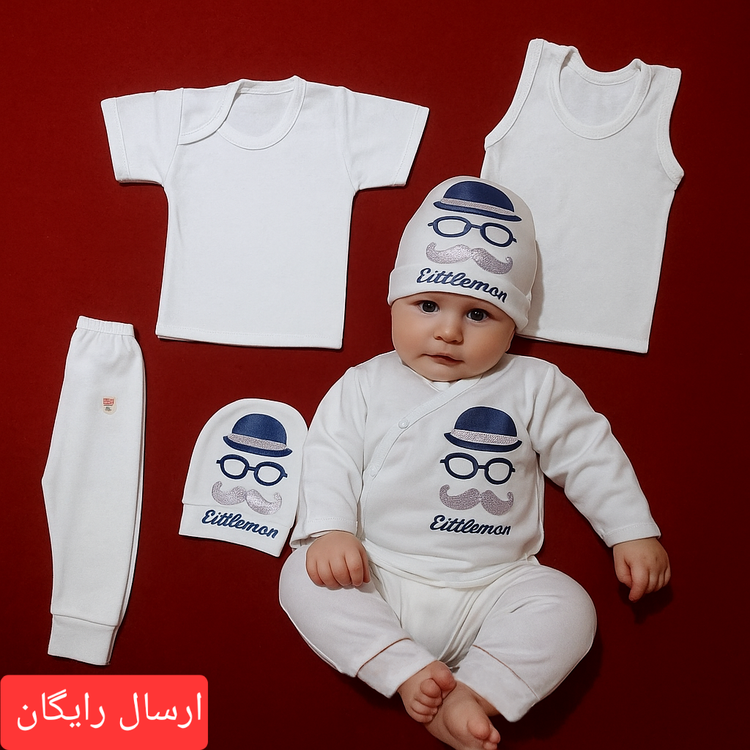 لباس نوزادی 5 تکه جعبه ای طرح سیبیلو ( سایز 1 ،2،و 3)