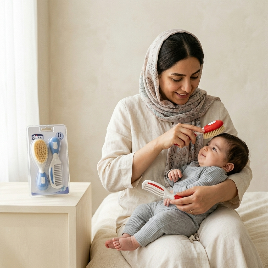 ست شانه و برس نوزادی در رنگ های آبی صورتی طوسی ، شیری ، قرمز و نیلی ( فقط همراه لباس قابل سفارش می باشد )